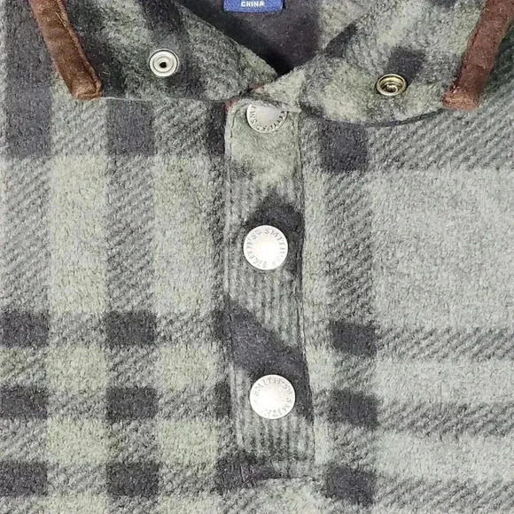Smith's Workwear‎ Men's Henley Fleece Large Olive Black Plaid Long Sleeve - Picture 5 of 15